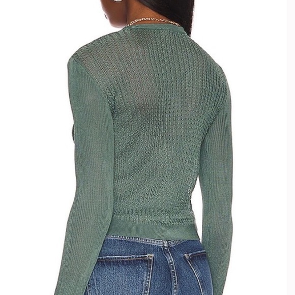 NWT Free People H2O Crew Pullover Open Stitch Knit Top Green Medium OB1505557 - Picture 3 of 11